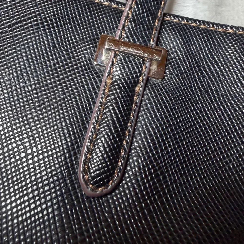 Chaps Black Faux Leather Tote Shoulder Bag Large Textured Purse Work Shopper